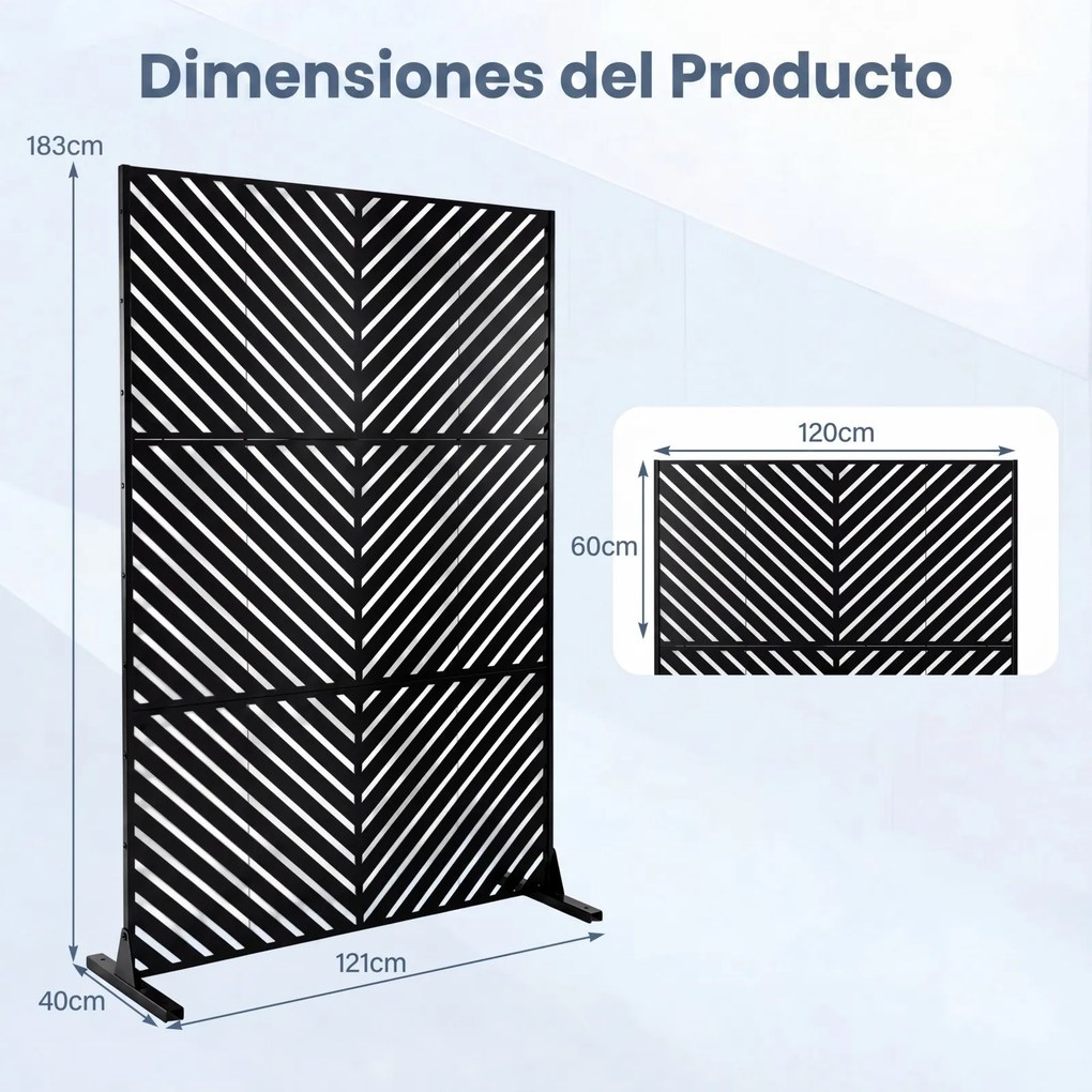 Biombo de Privacidade Exterior, 121 x 40 x 183 cm, Base Independente, Preto
