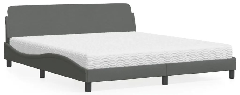 Cama com colchão 180x200 cm tecido cinzento-escuro