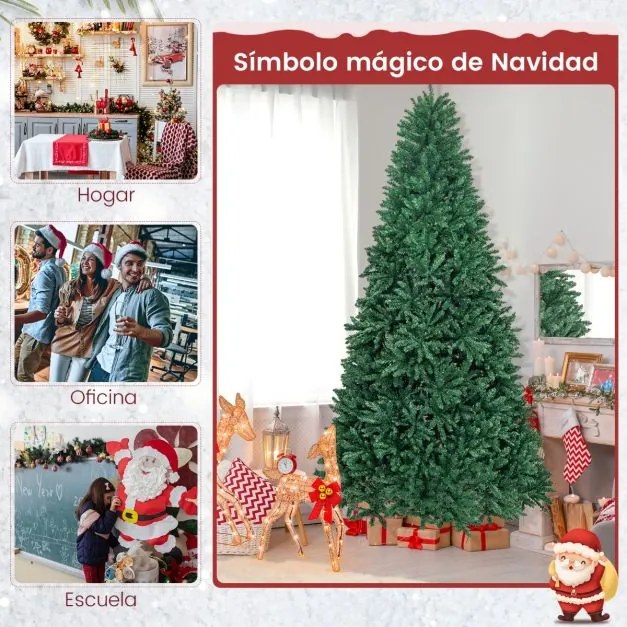 Árvore de Natal artificial de 2,70m não iluminada com base metálica dobrável Verde