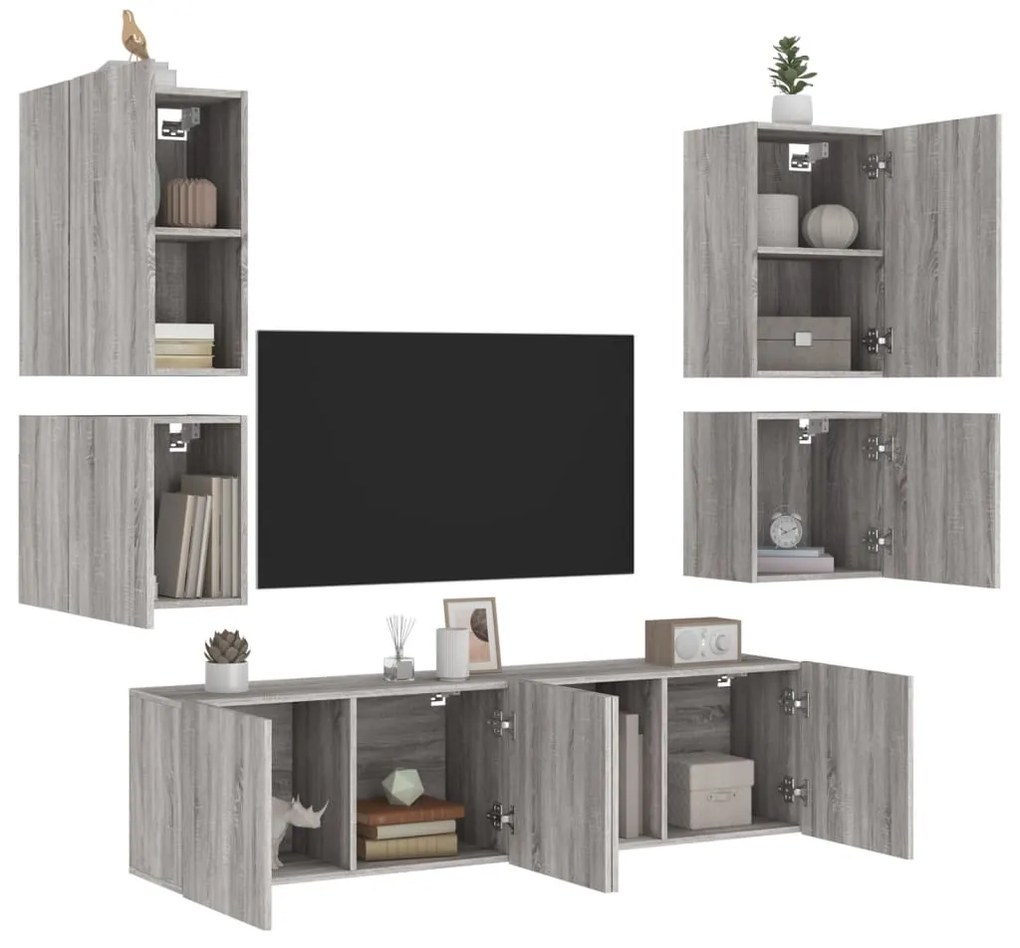 vidaXL 6 pcs móveis de parede p/ TV derivados de madeira cinza sonoma