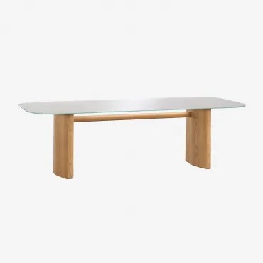Rectangular Dining Table 260x110 Cm In Tempered Glass And Mdf Zarvi Madeira Natural - Sklum