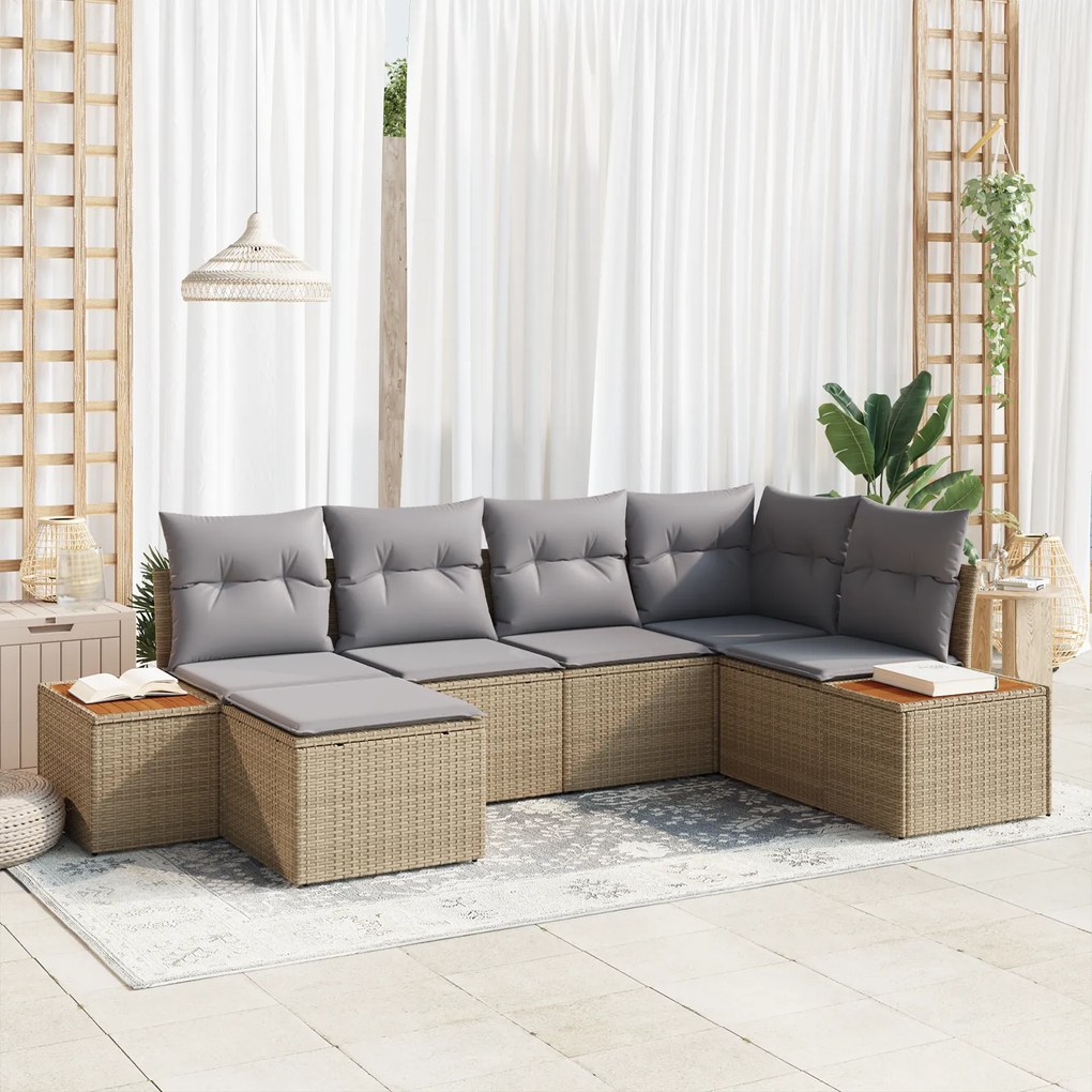 Conjunto de Sofá de Jardim vidaXL de 6 Peças com Almofadas Bege em Vime Acácia