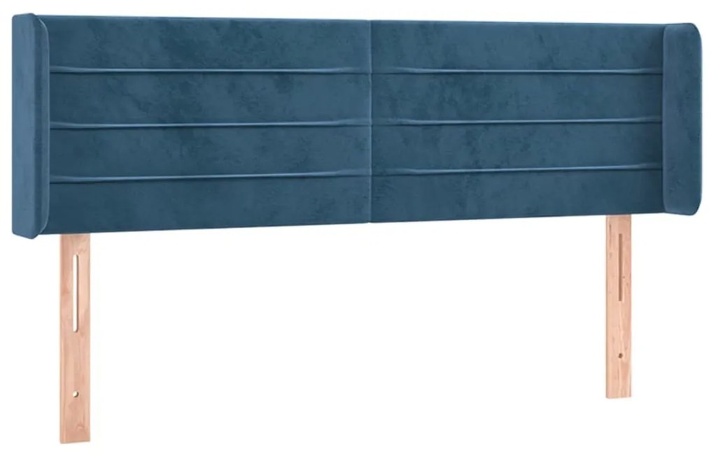 Cabeceira cama c/ luzes LED veludo 147x16x78/88 cm azul-escuro