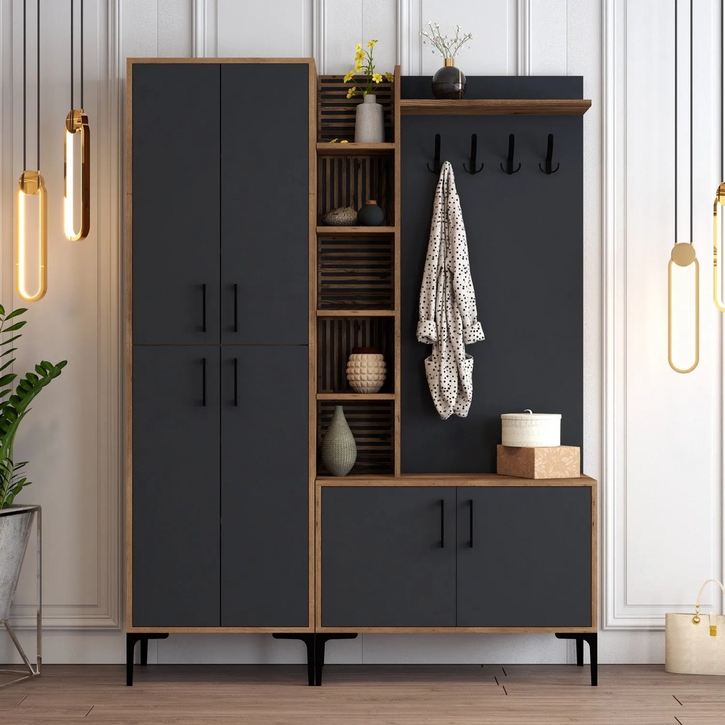 Hall Stand Viyana DA – Nogueira e Antracite – 150x200x35 cm