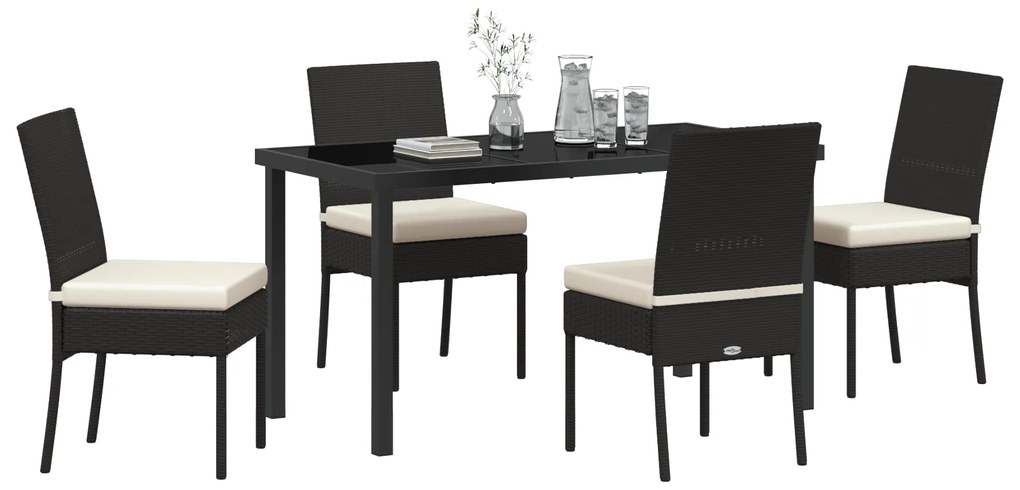 Conjunto de 5 Peças para Jantar no Jardim Preto Rattan Poliéster