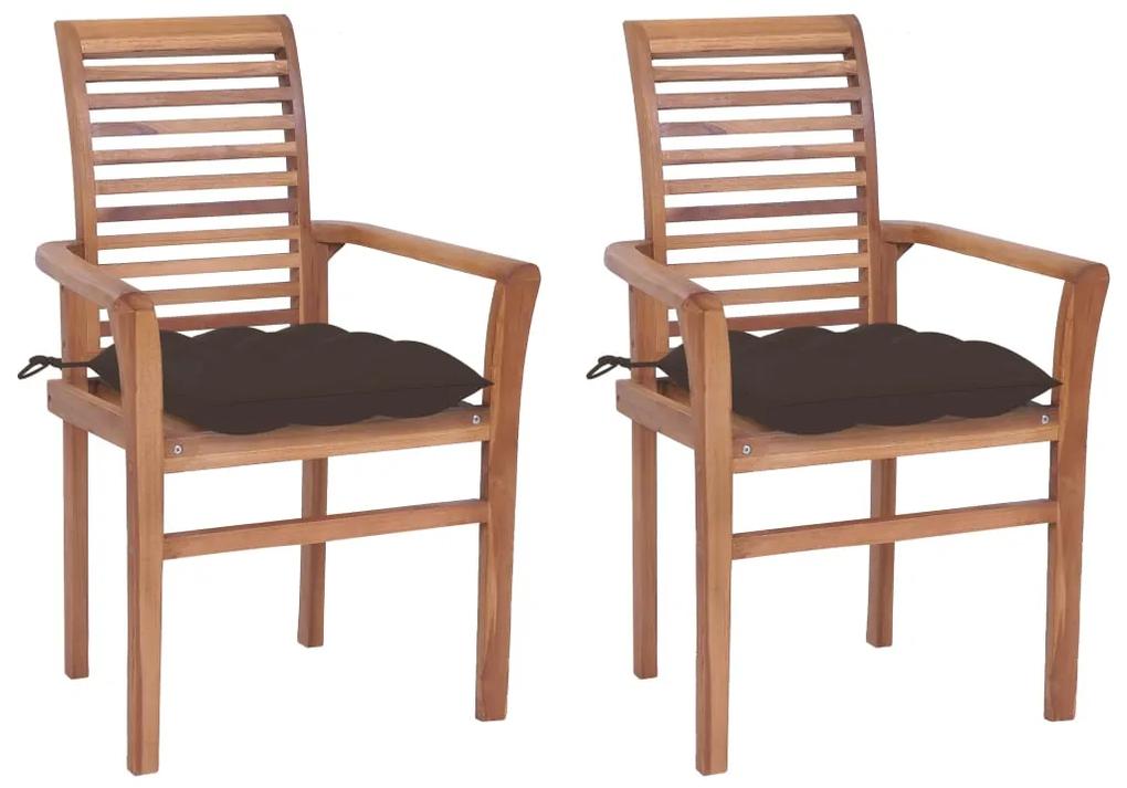 Cadeiras de jantar c/ almofadões cinza-acast. 2 pcs teca maciça