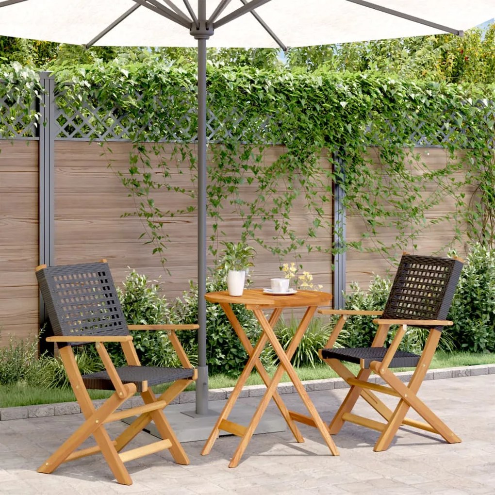 vidaXL 3 pcs conjunto de bistrô vime PE e madeira maciça preto