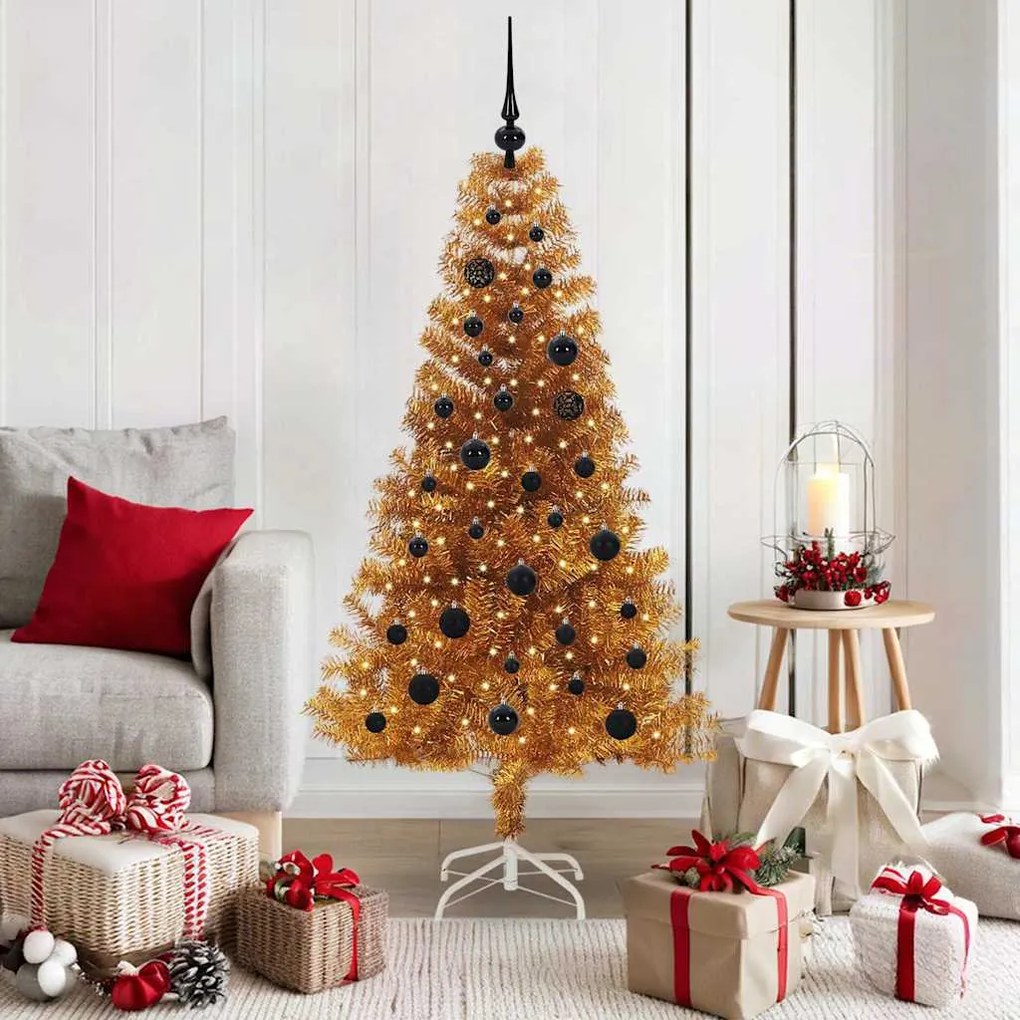 vidaXL Árvore de Natal com 150 LEDs com suporte Ouro 150 cm PET