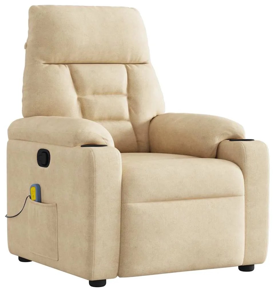 Poltrona de massagens reclinável tecido de microfibra creme