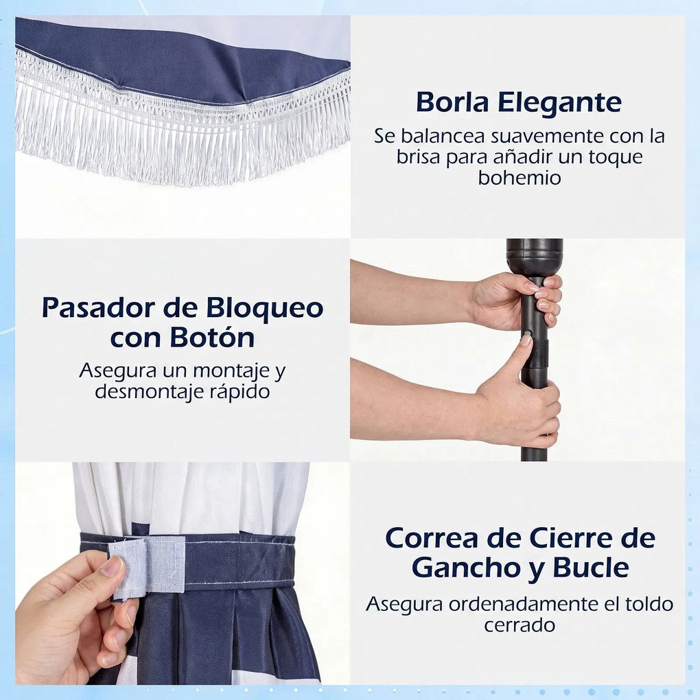 Guarda sol de Exterior com Franjas 270 x 234 cm (BASE NÃO INCLUIDA), Ângulo de Inclinação Ajustável, Azul e branco