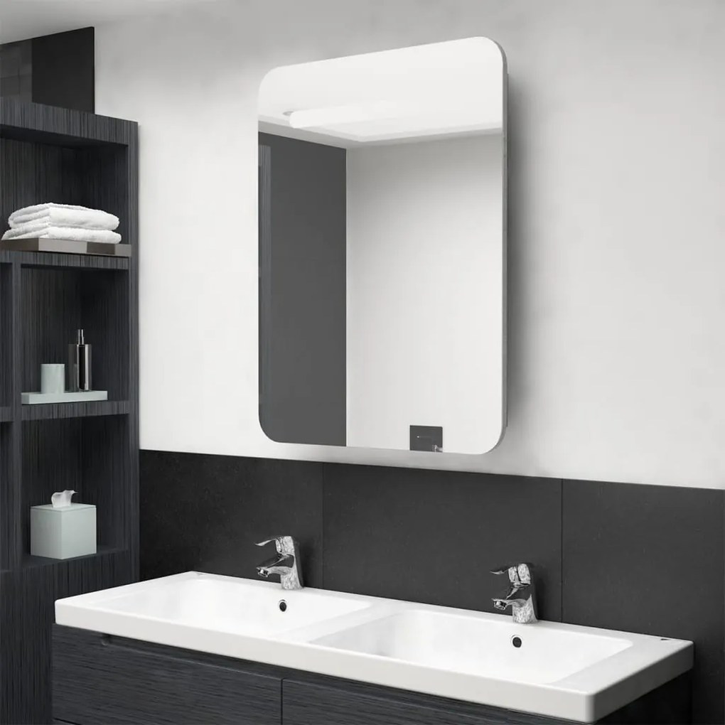 326502 vidaXL Armário espelhado casa de banho LED 60x11x80cm cinzento cimento