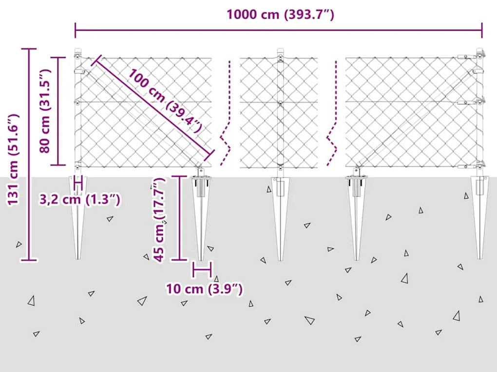 Conjunto de Postes de Cerca Prateado 10 x 0.8 m Aço galvanizado