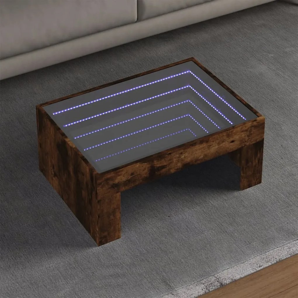 Mesa de centro luzes LED Infinity 70x50x30 cm carvalho fumado