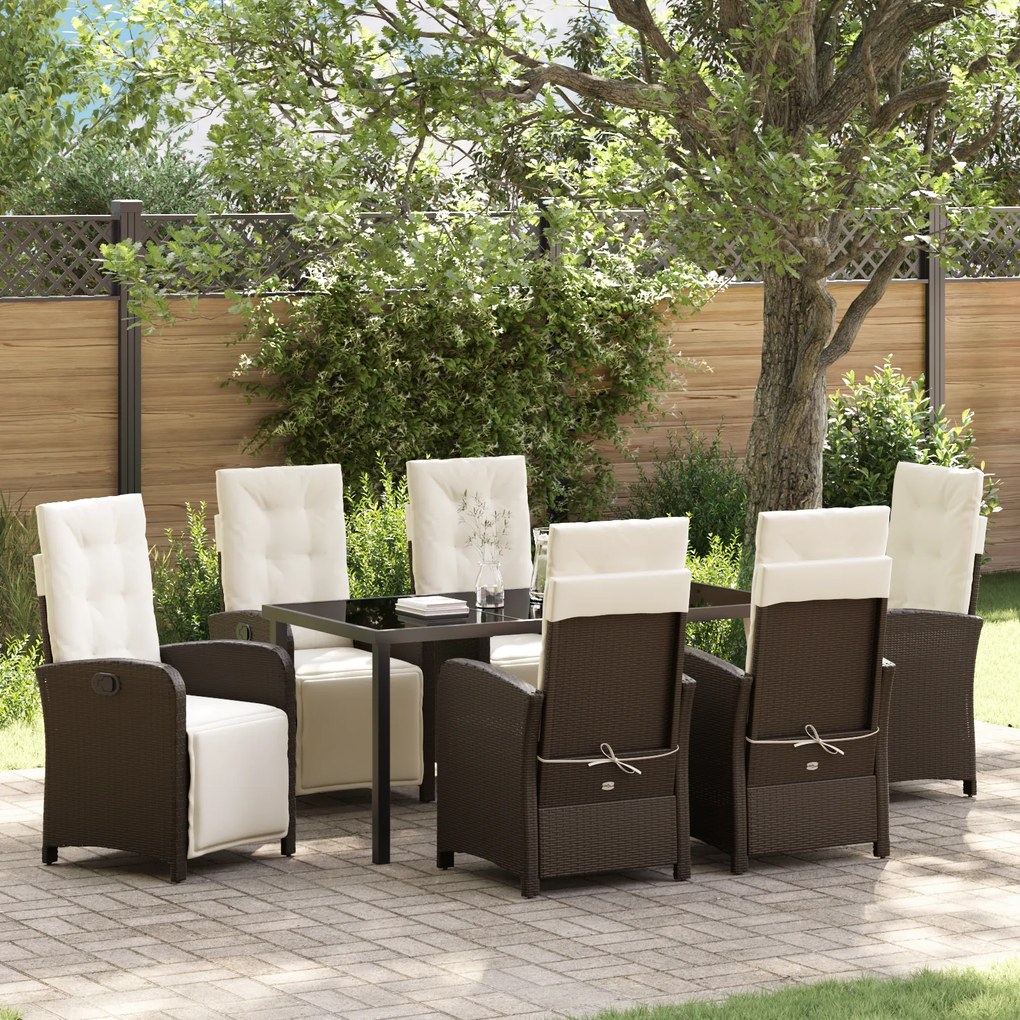 vidaXL Conjunto de Jantar de Jardim de 7 Peças com Almofadas em Rattan Sintético Marrom
