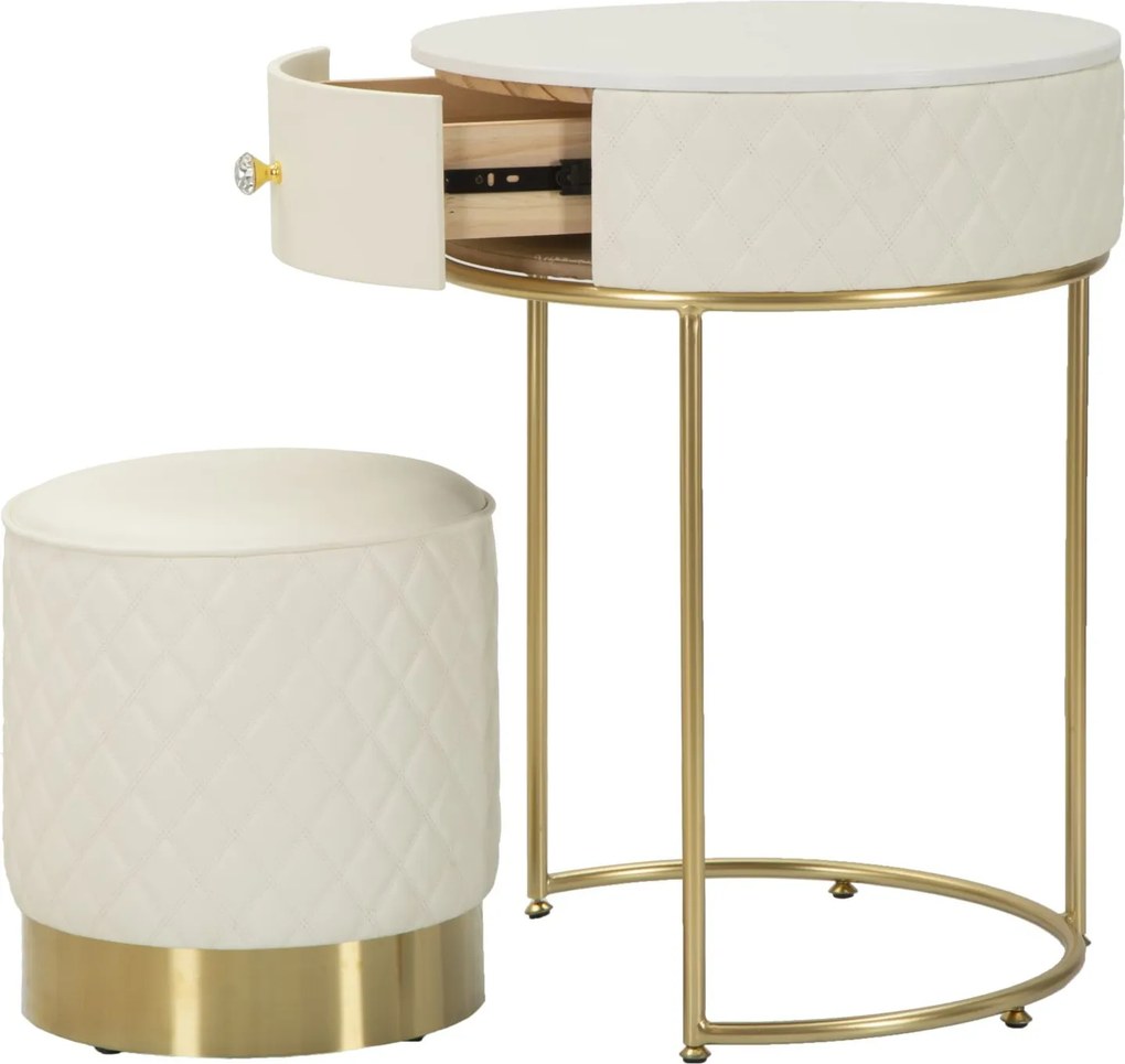 Toucador ALTA COM BANCO SHARON Ø 52X70 - Ø 36X39 CM BRANCO E DOURADO