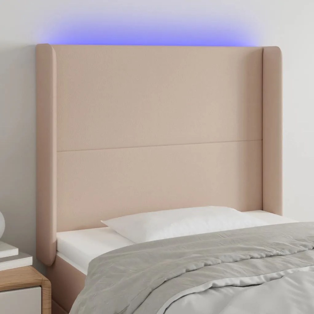 Cabeceira cama c/ LED couro artif. 83x16x118/128 cm cappuccino