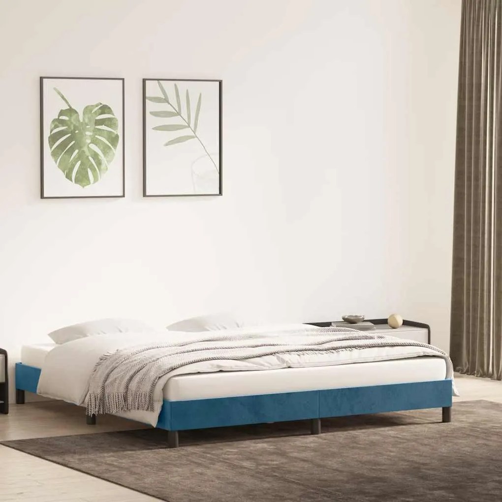 Estrutura de cama sem colchão 200x210 cm veludo azul-escuro