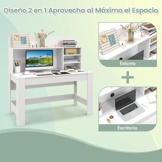 Secretária com Estante e Orifícios para Cabos Dispositivo Anti-Tipo para casa e escritório 120 x 554 x 75 cm Branco