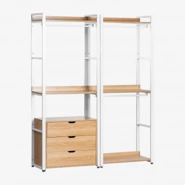 Armário Modular Aberto De 2 Peças Com Gavetas Em Aço E Mdf Ariaster Natural - Sklum