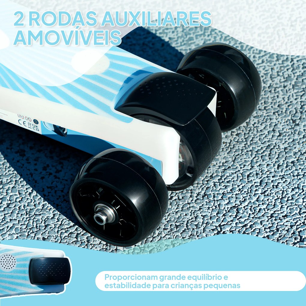 Trotinete Elétrica para Crianças Máx. 6 km/h Motor 80 W Autonomia Máxima 8 km com Luzes LED Travão Traseiro Azul Claro