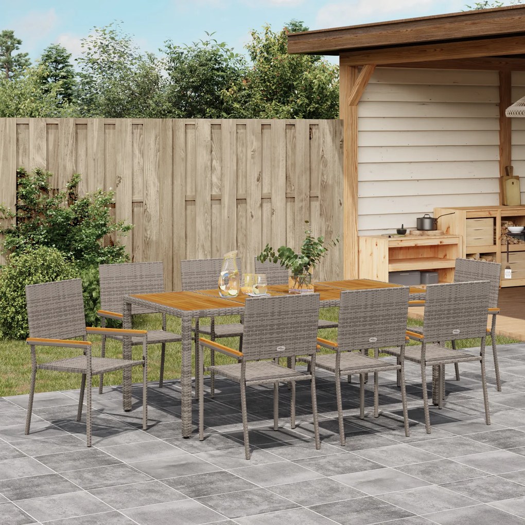 Conjunto de Jantar de Jardim vidaXL 9 Peças Cinza Rattan Poly