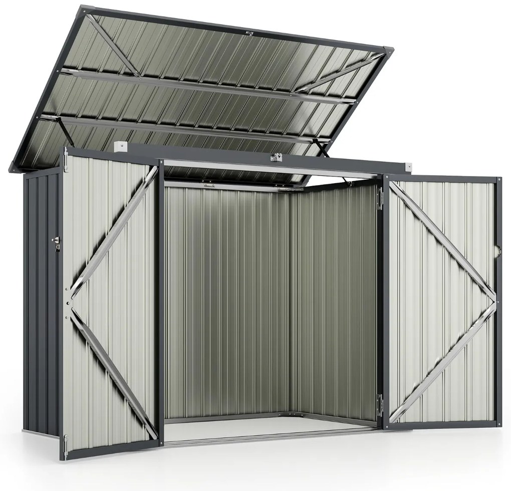 Galpão de armazenamento de metal galvanizado para lixeiras externas Galpão de jardim com fechadura com teto aberto 2 portas 172 x 95,5 x 130 cm verde