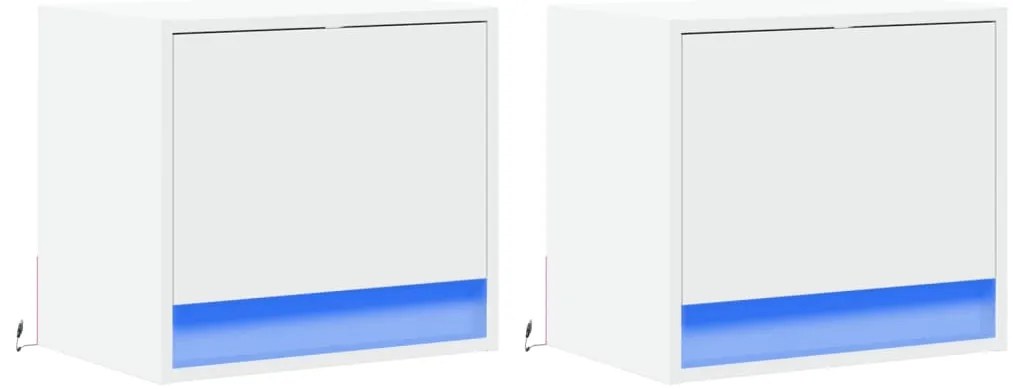 Mesas de cabeceira de parede com luzes LED 2 pcs branco