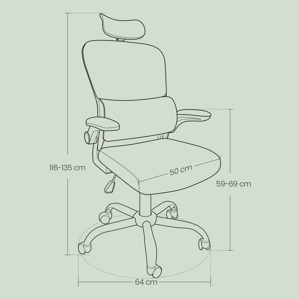 Cadeira de escritório ergonómica com tecido de malha e apoios de braços rebatíveis preta