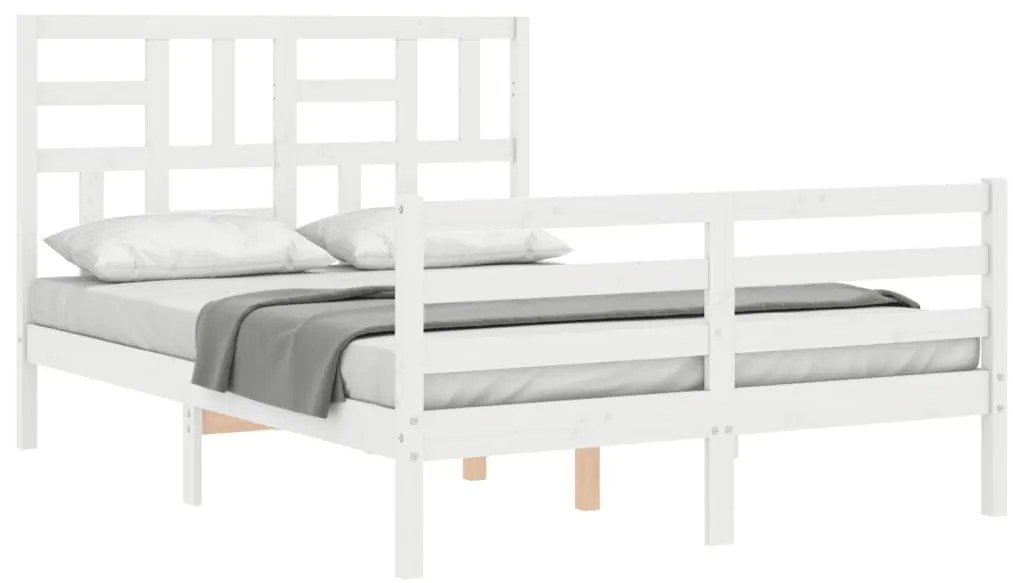 Estrutura de cama de casal c/ cabeceira madeira maciça branco