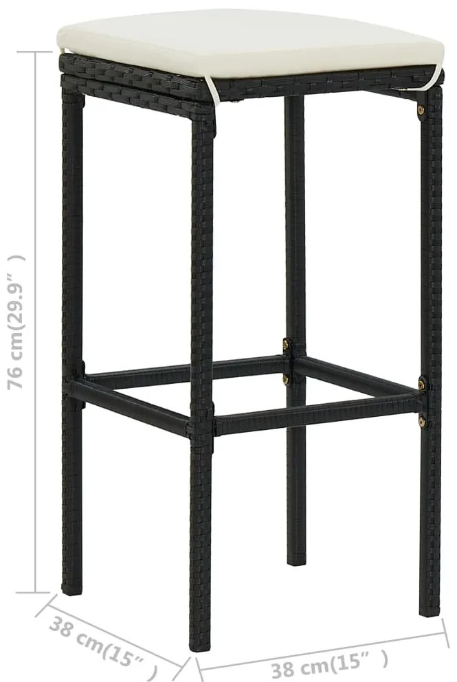 Bancos de bar com almofadões 4 pcs vime PE preto