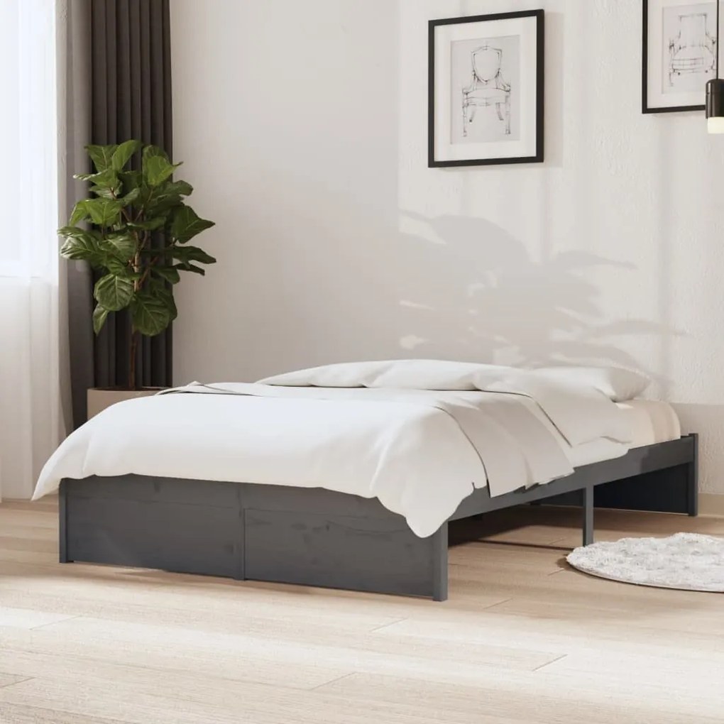 vidaXL Estrutura cama pequena casal 120x190 cm pinho maciço cinza