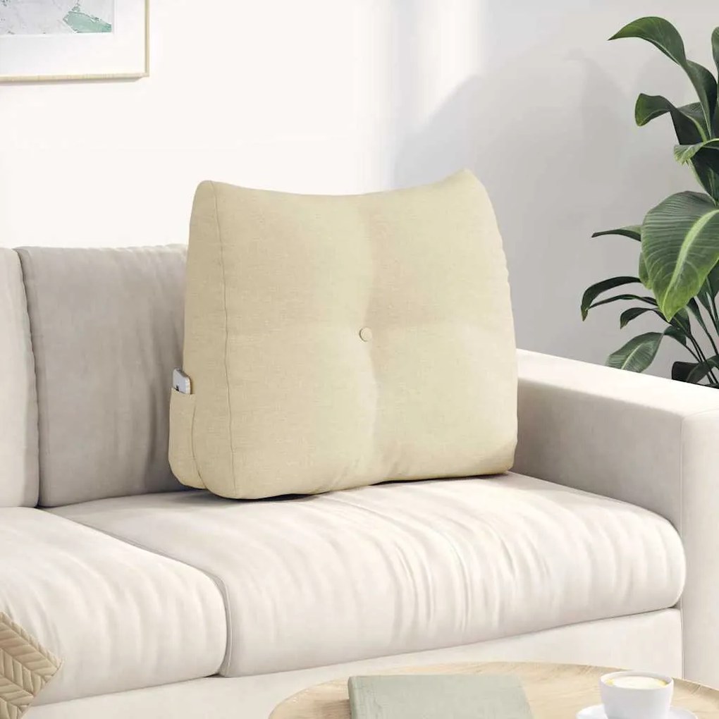 vidaXL Travesseiro para Costas Creme 60 x 24 x 50 cm tecido