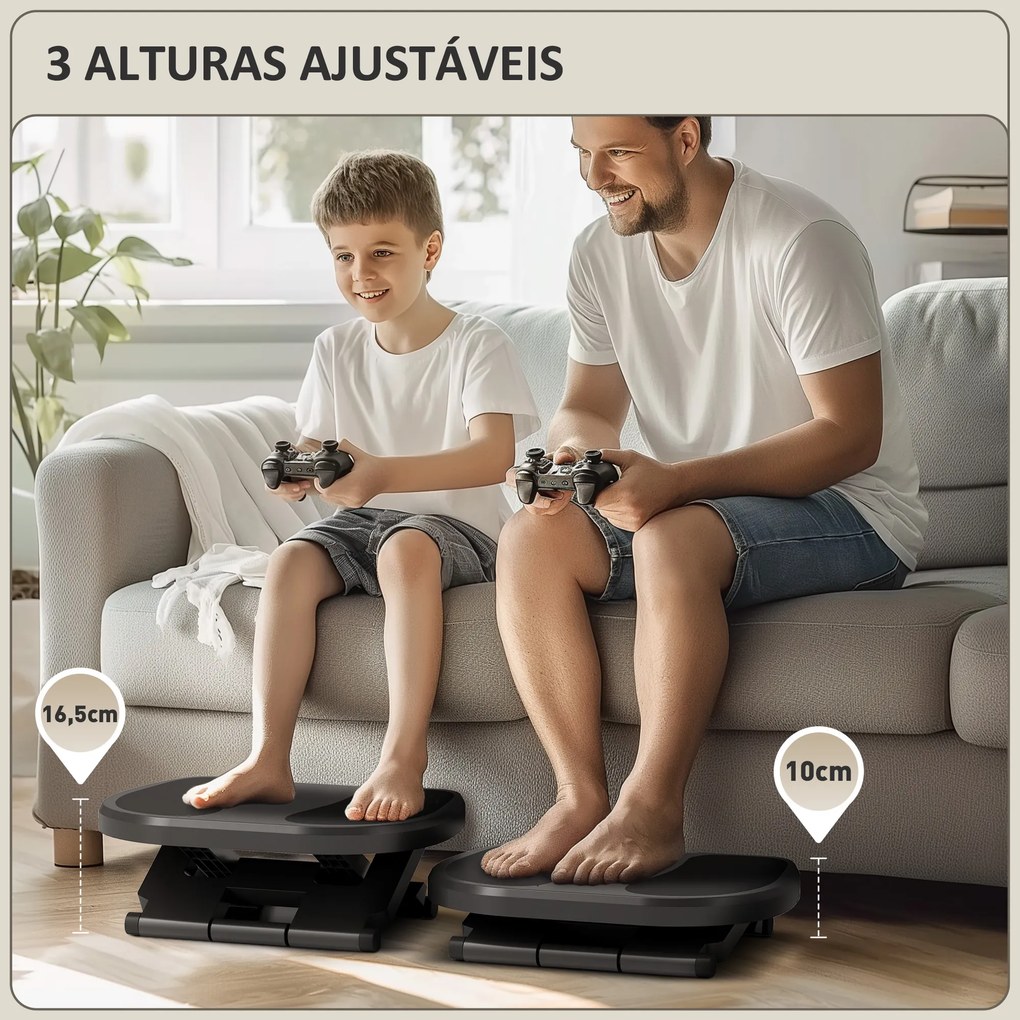 Apoio para os Pés com Superfície Texturizada Inclinação de 0-30° Massagem e Altura Ajustável em 3 Níveis 45x34x10-16,5 cm Cinza