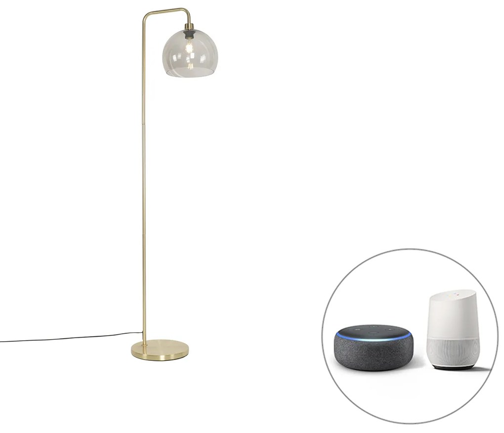 LED Candeeiro de pé inteligente em latão com vidro fumê incluindo WiFi A60 - Maly Moderno