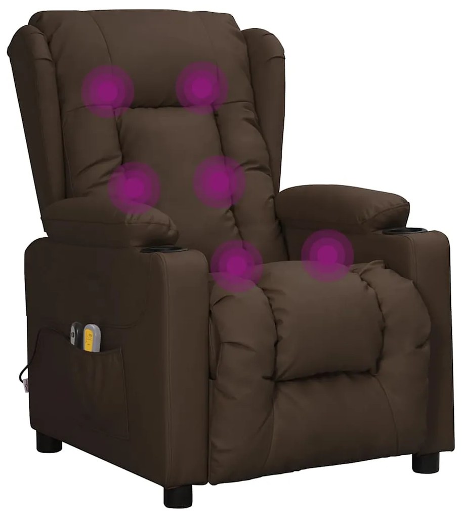 Poltrona de massagens elétrica couro artificial castanho