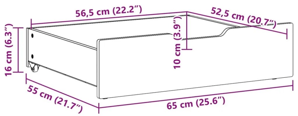 Gavetas para cama 2 pcs 65x55x16 cm pinho maciço branco