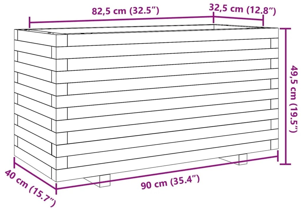 Vaso/floreira de jardim 90x90x49,5 cm pinho maciço branco