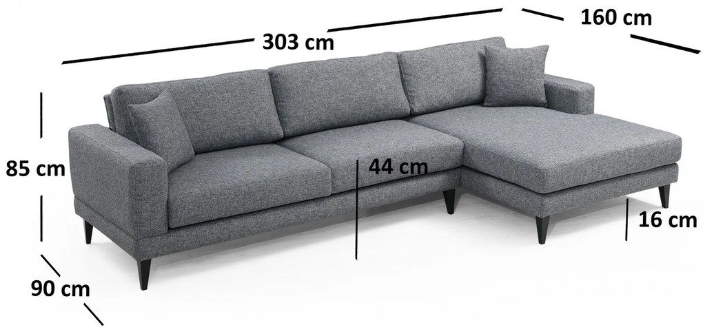 Sofá-Cama de Canto Nordic – Cinzento Escuro – 303 cm x 160 cm
