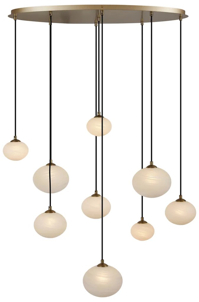 Candeeiro suspenso Art Deco dourado com vidro opalino 9 luzes - Yani Art Deco