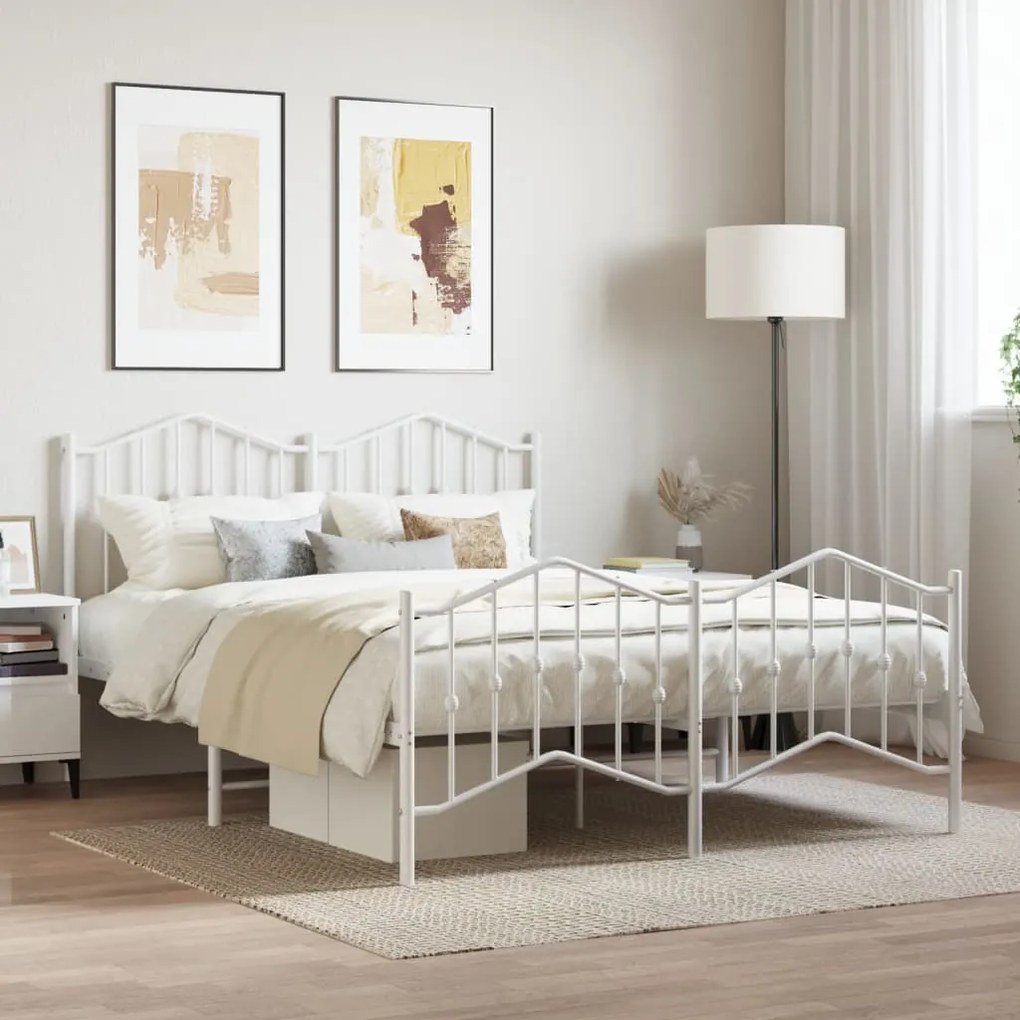 vidaXL Estrutura de cama com cabeceira e pés 140x190 cm metal branco