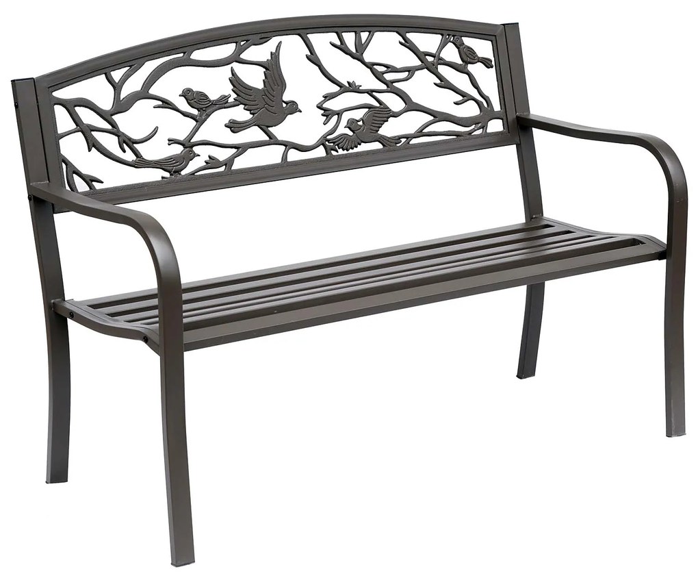 Outsunny Banco de Jardim de Aço Banco de Exterior com Apoio para os Braços e Encosto Decorativo 127x60x85 cm Marrom Escuro