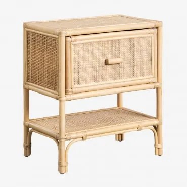 Mesa De Cabeceira Em Rattan Yivisc Madeira Natural - Sklum