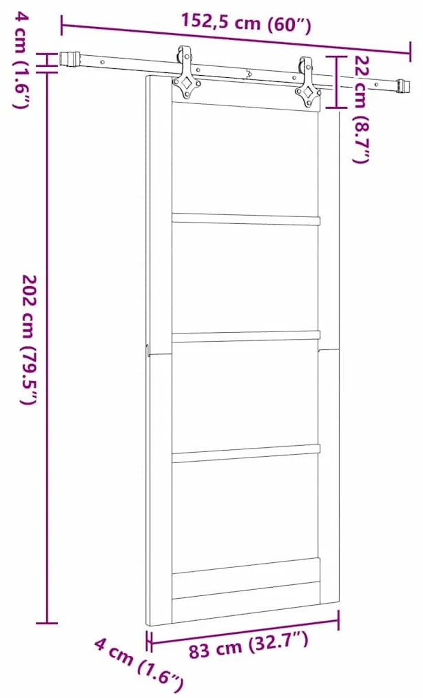 Porta Deslizante vidaXL com Conjunto de Hardware Branco 83x202 cm Made
