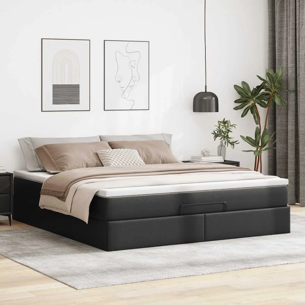 Estrutura de cama otomana com colchão 180x200 cm preta