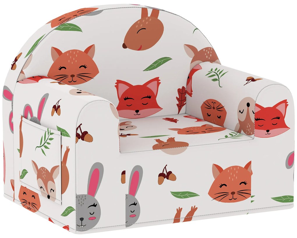 AIYAPLAY Sofá para Crianças com Estampa de Raposas com Capa Removível e Lavável Bolso Lateral Apoio de Braços 54x40x43 cm Branco | Aosom Portugal
