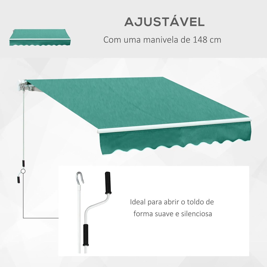 Toldo Manual 395x245 cm Toldo de Varanda Pátio com Manivela de Alumíni