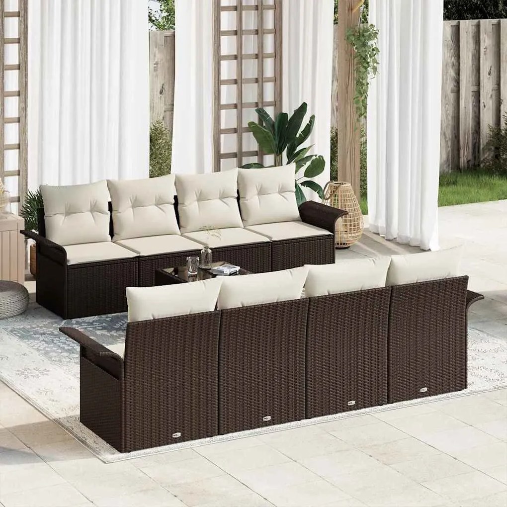 vidaXL Conjunto de Sofá de Jardim com almofada 9 pcs Marrom e Creme