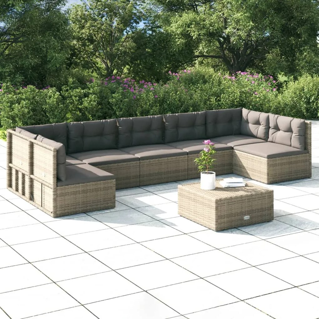 vidaXL 6 pcs conjunto lounge de jardim c/ almofadões vime PE cinzento
