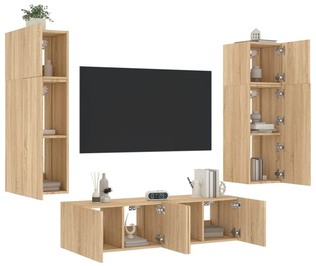 vidaXL 6pcs móveis parede p/ TV c/ LEDs deriv. madeira carvalho sonoma