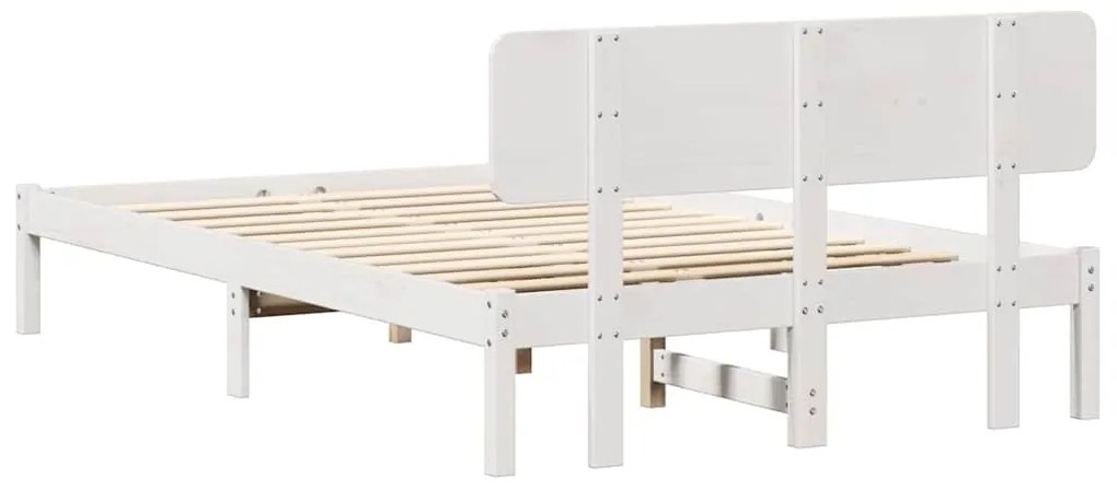 Estrado de Cama com Cabeceira Branca 120x190 cm, Madeira de Pinho Sóli